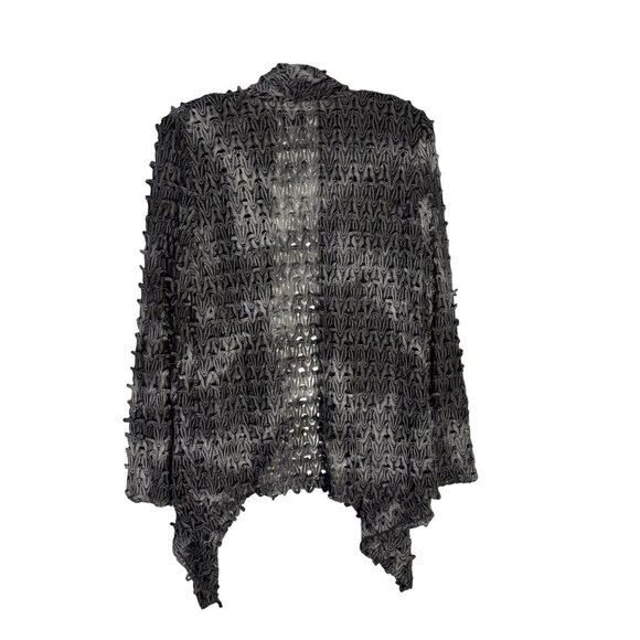 Crinkled Open Front Cardigan By Tribal Large Gray Textured Knit Lightweight Laye - Picture 2 of 5